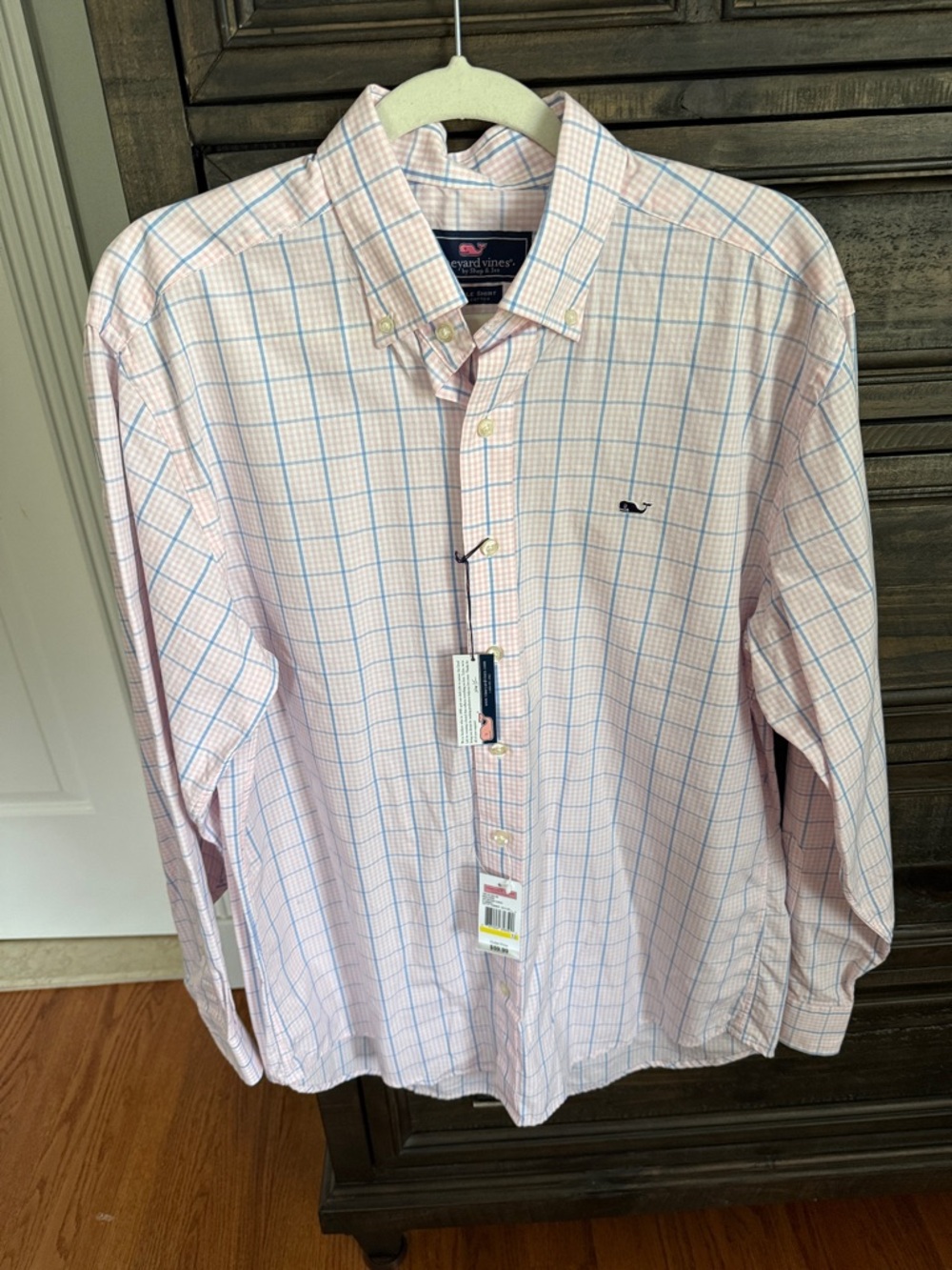 Vineyard Vines Men’s Light Pink and Blue Windowpane Button-Down Shirt